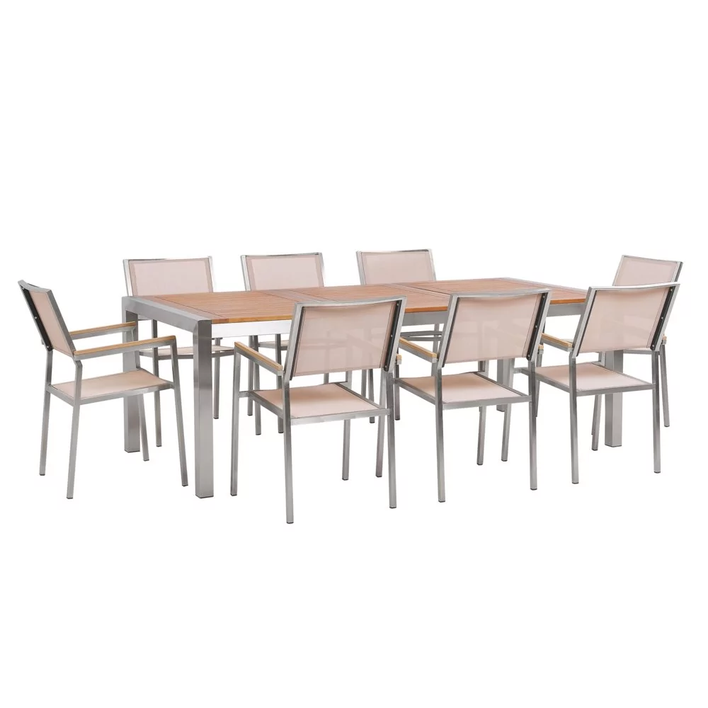 Beliani Zestaw ogrodowy stół drewniany eukaliptus i 8 krzeseł beżowych GROSSETO 215375 215375