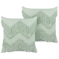 Poduszki dekoracyjne - 2 bawełniane poduszki dekoracyjne z frędzlami 45 x 45 cm jasnozielone BACOPA - miniaturka - grafika 1