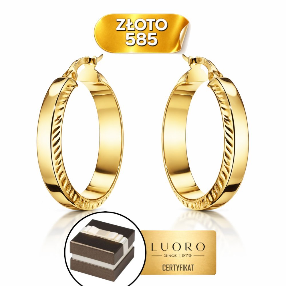 KOLCZYKI ZŁOTE 585 14K KOŁA DIAMENTOWANE BRZEGI SZTYFT 2 CM ELEGANCKIE