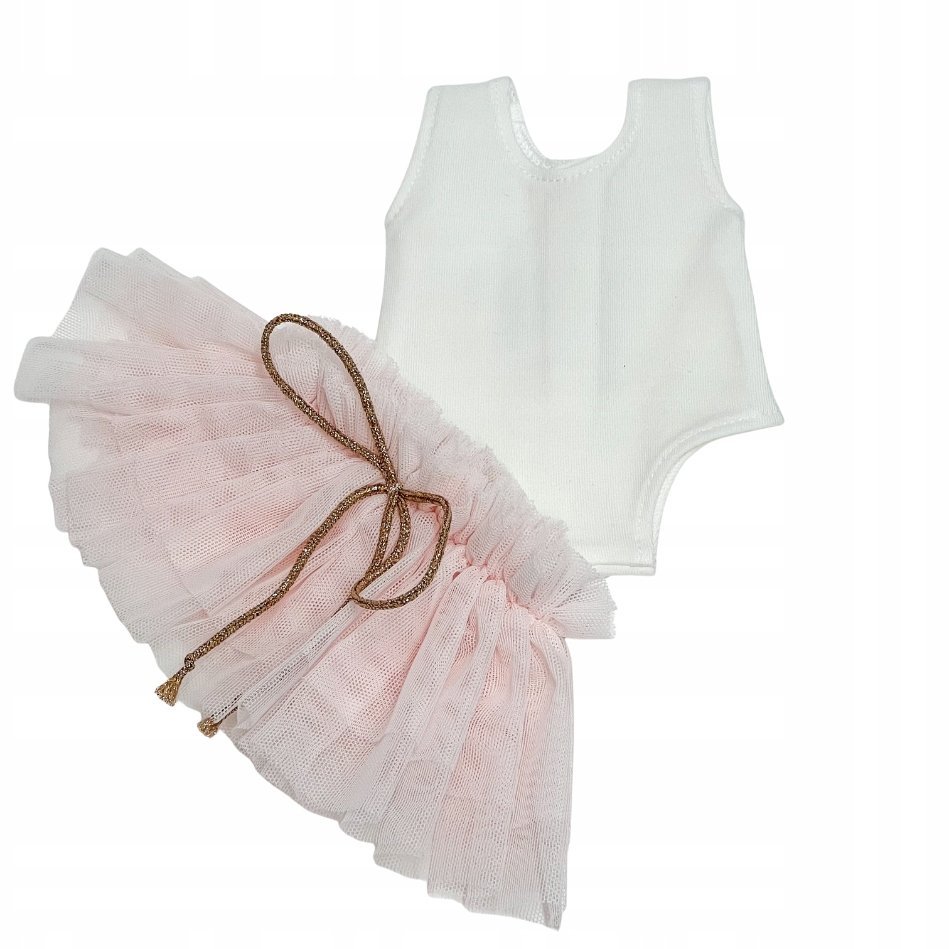 Strój baletnicy dla lalki Minikane 34 cm, body ecru i spódniczka jasny róż