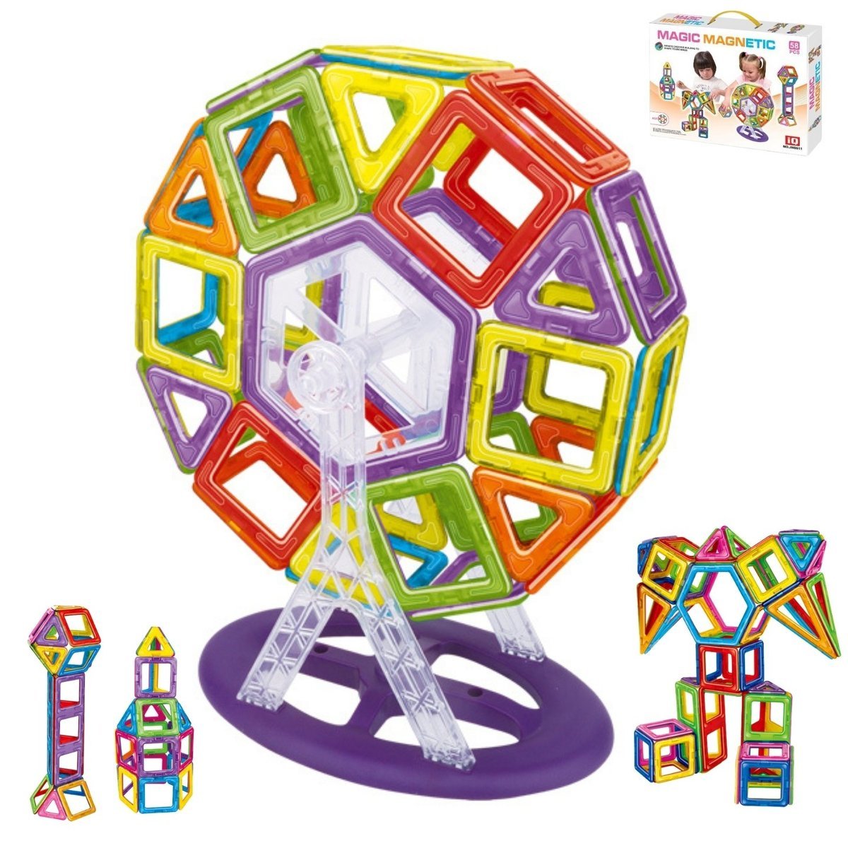 Klocki Magnetyczne IQ 3D Konstrukcyjne Edukacyjne Neodymowe DLA DZIECI58el.