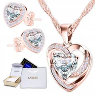 Kolczyki - Zestaw Pozłacany Naszyjnik Serce i Kolczyki Białe Serduszka z Cyrkoniami - miniaturka - grafika 1