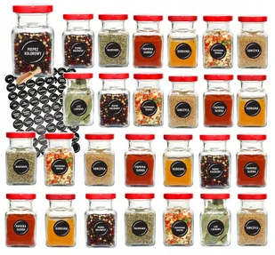 Słoiki na przyprawy 150 ml x27 szt z czerwoną zakrętką 90 etykiet czerpak - Pojemniki kuchenne - miniaturka - grafika 1
