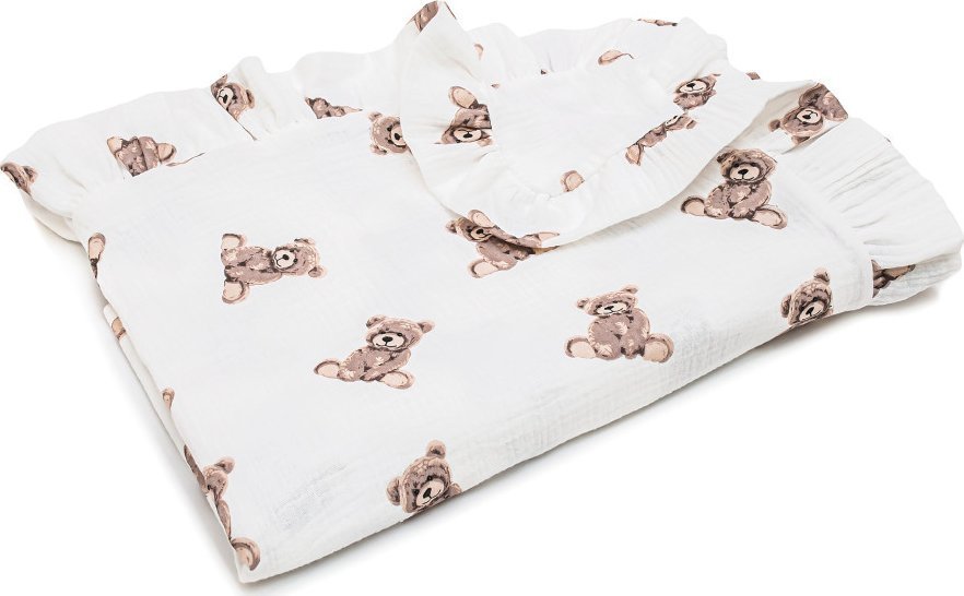 PULP BAMBOO Kocyk Muślinowy 90x100 cm Misie z falbankami