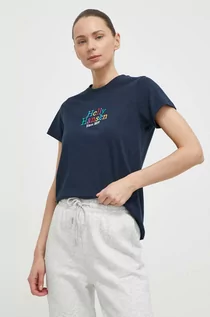 Koszulki sportowe damskie - Helly Hansen t-shirt bawełniany damski kolor granatowy - grafika 1