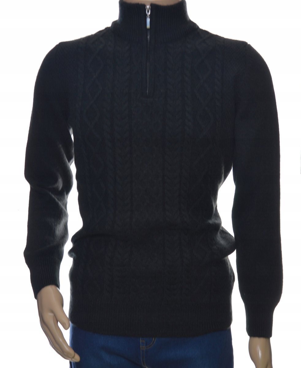 Ciepły wełniany sweter męski ze stójką półgolf szetland na zamek z wełny XL