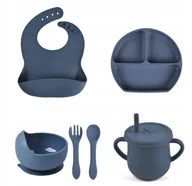 Miseczki i talerzyki dla dzieci - PIERWSZE NACZYNIA ZESTAW DO KARMIENIA DLA DZIECI SILIKONOWE NACZYNIA GRANAT - miniaturka - grafika 1