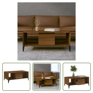 The Living Store stolik kawowy brązowy dąb 90x50x36,5 cm materiał drewnopochodny - Ławy i stoliki kawowe - miniaturka - grafika 1