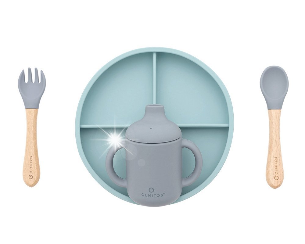 Zestaw obiadowy Olmitos silikonowy 5-elementów niebieski nietoksyczne 6-36m