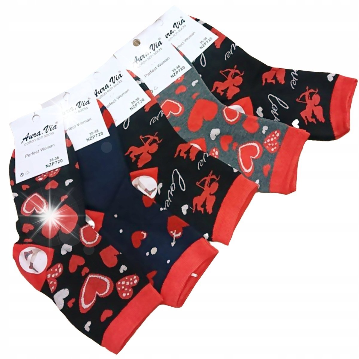 5x SKARPETKI BAWEŁNIANE skarpety DAMSKIE WALENTYNKI SERCA 35-38