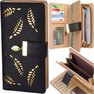 Portfele - Portfel Damski Skórzany zamek skóra podwójny Duży Czarny PORTMONETKA - miniaturka - grafika 1