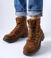 Botki damskie - Brązowe botki z eko-zamszu Hayed-36 - miniaturka - grafika 1