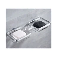 Mydelniczki i dozowniki mydła - Mydelniczka - Samoprzylepny uchwyt na mydło - Nie wymaga wiercenia - Stop aluminium - 1 sztuka - Srebrny - miniaturka - grafika 1