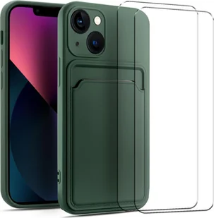 zestaw ochronny 2 w 1 dla Apple iPhone 13 Mini składa się z 2x szklanej osłony ekranu 9H i 1x silikonowego etui - osłona w kolorze zielonym - Etui i futerały do telefonów - miniaturka - grafika 1
