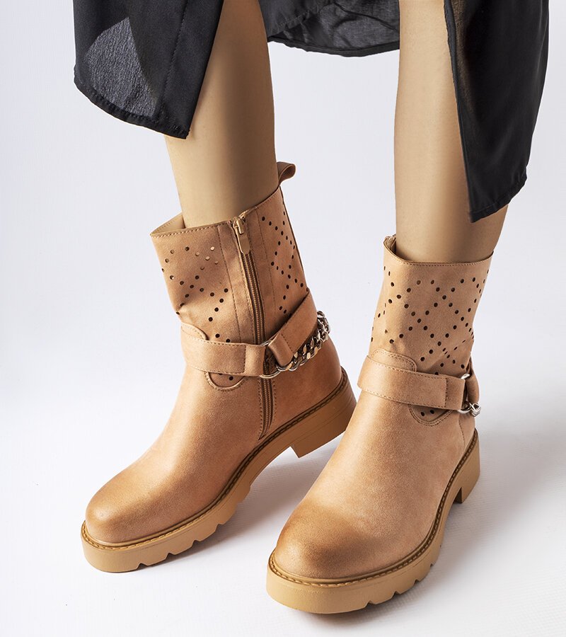 Beżowe ażurowe botki z łańcuchem Procopio-36