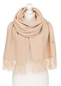 Apaszki i szaliki damskie - Klasyczny szalik damki z frędzlami beżowy PETERSON duży szal jesień zima miły w dotyku wiskoza na prezent - miniaturka - grafika 1