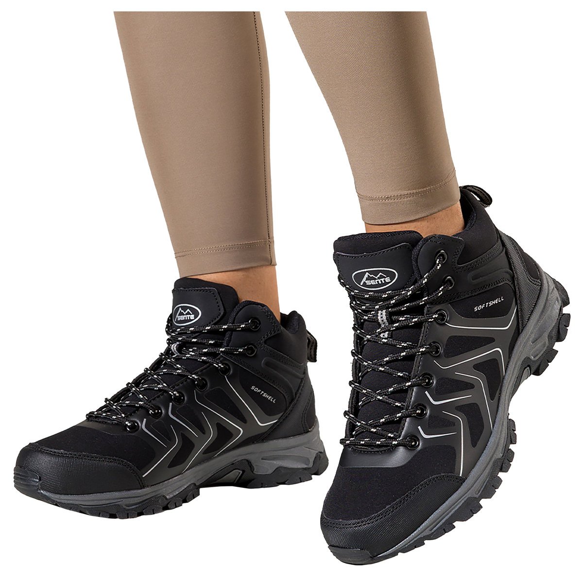 Czarne buty trekkingowe damskie z szarymi dodatkami sznurowane softshell Casu B2115-1-40