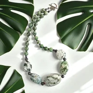 Naszyjniki - UNIKAT agat mszysty, jaspis, stal szlachetna : unikatowy MASYWNY naszyjnik - miniaturka - grafika 1