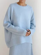 Swetry damskie - Sweter damski oversize candyfloss - Błękitny - miniaturka - grafika 1