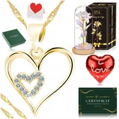 Naszyjniki - ZŁOTY NASZYJNIK SERCE SERDUSZKO 925/585 POZŁACANY + RÓŻA WIECZNA DLA BABCI - miniaturka - grafika 1