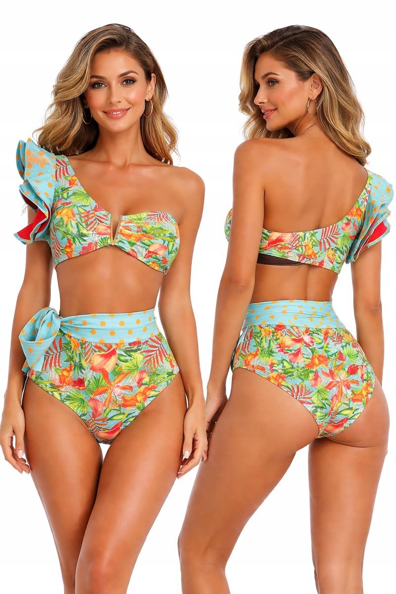 ELEGANCKIE BIKINI DAMSKIE WYSOKI STAN STRÓJ KĄPIELOWY KWIATY HIT