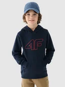 Bluzy dla chłopców - 4F Bluza dresowa nierozpinana z kapturem chłopięca - granatowa 128 (7-8 lat) - miniaturka - grafika 1