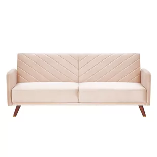 Beliani Sofa rozkładana welurowa beżowa SENJA - Sofy i kanapy - miniaturka - grafika 1