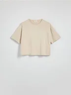 Koszulki i topy damskie - Reserved - Krótki t-shirt z modalem - beżowy - miniaturka - grafika 1