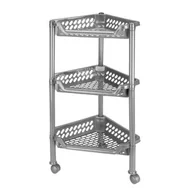 Regały - Regał narożny 3-półki na kółkach plastik srebrny - miniaturka - grafika 1