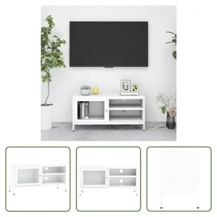 Szafka pod telewizor Living Store biała 90x30x44 cm stal i szkło - Szafki RTV - miniaturka - grafika 1