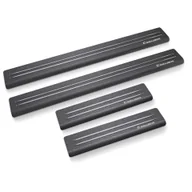 Nakładki progowe - Nakładki progowe do Volkswagen Jetta VI 2010-2018 Sedan 4-drzwiowy - 2 Line,Czarno-biała satyna - miniaturka - grafika 1