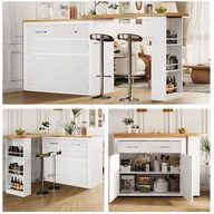 Stoły - Rozkładany stół barowy z 2 szufladami, 2 drzwiami i 3 półkami – 137-215 x 39 x 102,3 cm – MDF – do kuchni, jadalni – biały - miniaturka - grafika 1