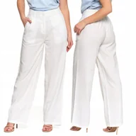 Spodnie damskie - SPODNIE LNIANE DAMSKIE SZEROKIE Z WYSOKIM STANEM ELEGANCKIE MORAJ XL WHITE - miniaturka - grafika 1