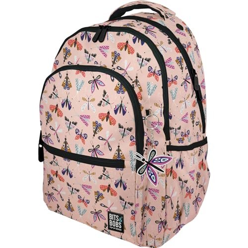 Grafoplás Plecak szkolny z trzema przegrodami 33x46x22,5cm Wyściełany obszar na laptopa Model Roomy Wzór motyli Bits & Bobs Pop Up Design Idealny do materiałów szkolnych, Różowy kolor,