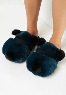 Granatowe Kapcie Futrzane w Kształcie Misia Mazo - Kapcie damskie - miniaturka - grafika 1