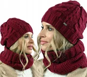 Czapki damskie - BORDOWA czapka damska dziana SMERFETKA POLSKI PRODUCENT modny fason - A4 - miniaturka - grafika 1