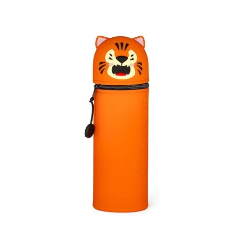 Legami - Miękki silikonowy piórnik szkolny 2 w 1 - Kawaii, etui w kształcie tygrysa, uchwyt na pióro, silikonowy zamek błyskawiczny, woreczek na długopis, ołówki, markery, wys. 18,5 cm, Kolor: