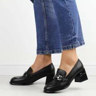 Mokasyny damskie - Czarne półbuty damskie, mokasyny na słupku Vinceza 91116 - miniaturka - grafika 1