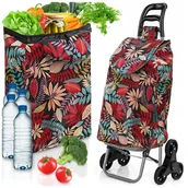 Torby i wózki na zakupy - WÓZEK ZAKUPOWY SCHODOWY TORBA NA ZAKUPY NA KÓŁKACH WODOODPORNA W LIŚCIE 35L - miniaturka - grafika 1