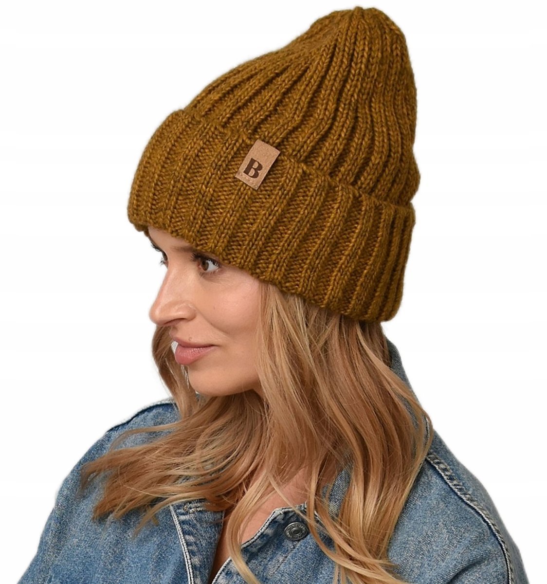 Musztardowa CIEPŁA czapka DAMSKA stylowa ZIMOWA wełna POLSKI produkt ZIMA