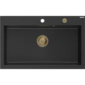Zlewozmywaki - Mexen Elix zlewozmywak granitowy 1-komorowy 800 x 500 mm, czarny/srebrny metalik, syfon złoty - 6527801005-73-G - miniaturka - grafika 1