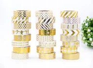 Scrapbooking - TAŚMA KLEJĄCA OZDOBNA ZŁOTA washi tape wzory 5m - miniaturka - grafika 1