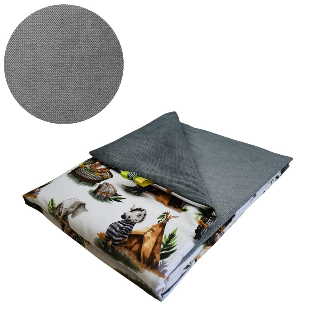 Kocyk Dziecięcy 75x100 Ocieplany Zwierzaki Tipi/Grafit Bawełna/Velvet Polski Producent
