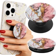 Uchwyty samochodowe do telefonów - Uchwyt do telefonu Popsocket na palce/stojak RÓŻOWO BIAŁY MARMUREK KAMIENNE - miniaturka - grafika 1