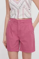 Spodenki damskie - Pepe Jeans szorty damskie kolor różowy gładkie high waist - miniaturka - grafika 1
