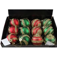 Bombki - Bombka szklana dekorowana brokatem 8 cm czerwono-złoty / zielono-złoty - miniaturka - grafika 1