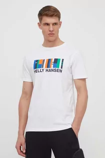 Koszulki męskie - Helly Hansen t-shirt bawełniany męski kolor biały z nadrukiem - grafika 1