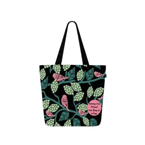 Ecoright Shoulder Bag, Canvas Shopper Bag, Casual Handbag, Large Shoulder Bag with Inner Pocket for School, Work Bag, Women's Bag, Sparrow Natural & Black, Utility, Sparrows (opakowanie 10), Taglia