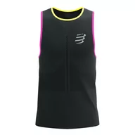 Bielizna sportowa męska - COMPRESSPORT Koszulka biegowa PRO RACING SINGLET black/safe yellow/neo pink - miniaturka - grafika 1