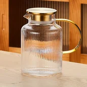 Inne - TEMU 1 szt. CZHOMMAGIC 68oz szklany kieliszek z pokrywką i uchwytem - 1800 ml nowoczesny wzór w pionowym pasku, odporny na ciepło borosylikatowy - miniaturka - grafika 1